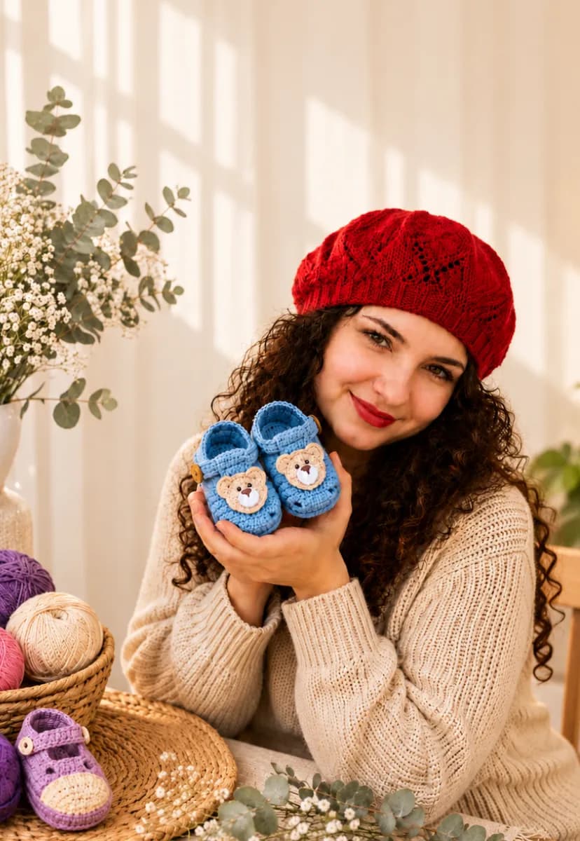 Sapatinhos de bebê em crochê da Coleção Sapatinhos de Lã