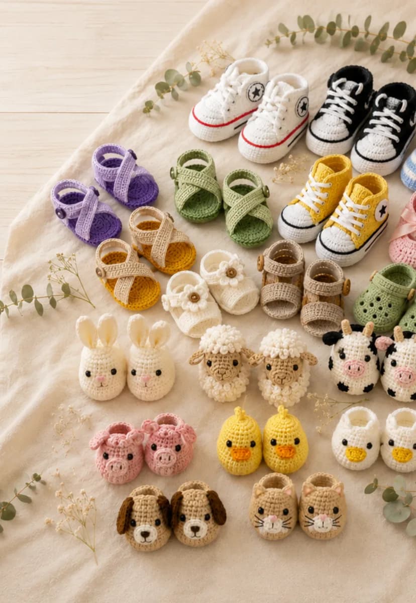 Sapatinhos de bebê em crochê da Coleção Sapatinhos de Lã